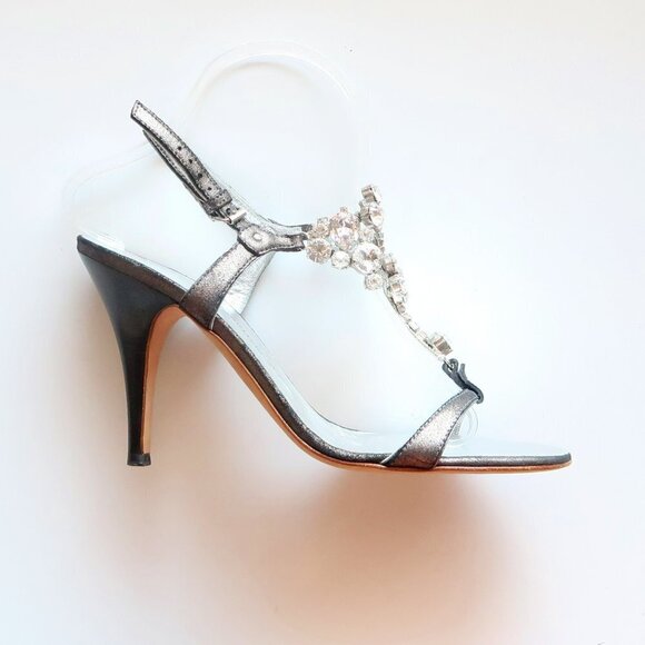 NEW Vicini Giuseppe Zanotti Silver Heels / Sandals w Crystal Embellishments 8 - Picture 9 of 16